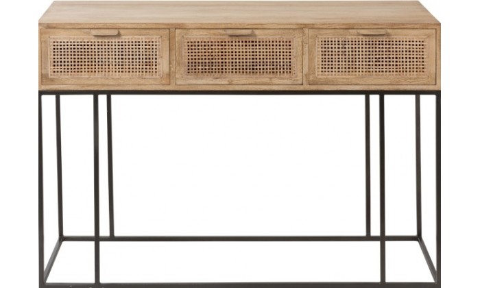 Console 3 Tiroirs Rotin Tisse Bois De Manguier Naturel