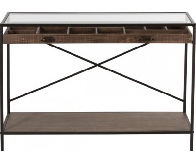 Console Tiroir Compartimente Bois/Metal Marron