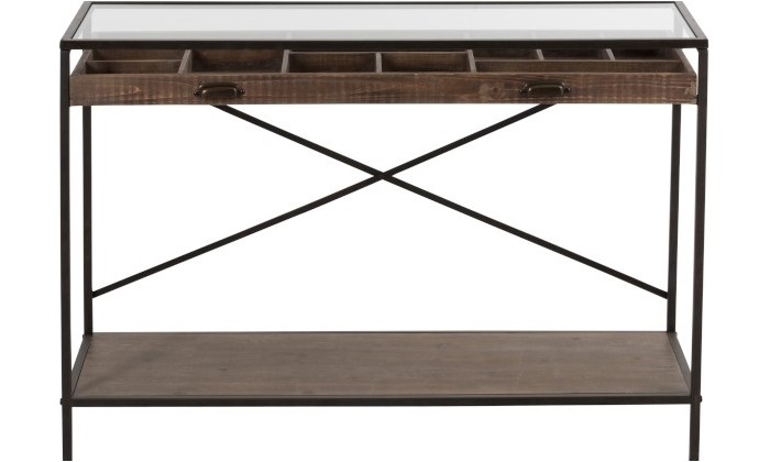 Console Tiroir Compartimente Bois/Metal Marron