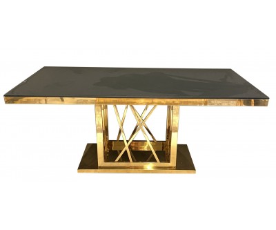 Table de salle à manger ultra design en acier inoxydable gold et plateau au choix CUSTER-2