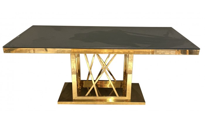 Table de salle à manger ultra design en acier inoxydable gold et plateau au choix CUSTER-2