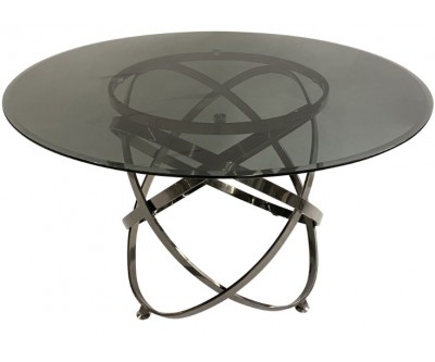 Table de salle à manger rond ultra design en acier inoxydable anthracite et plateau au choix CALIMERA