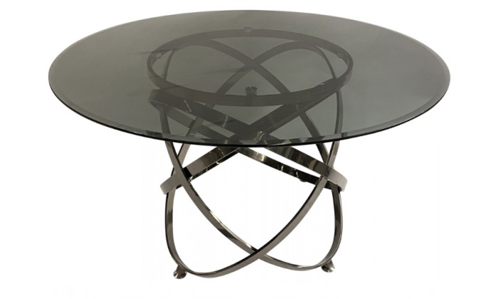 Table de salle à manger rond ultra design en acier inoxydable anthracite et plateau au choix CALIMERA