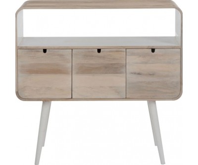 Console 3 Tiroirs Retro Bois Naturel/Blanc 105X35X100Cm