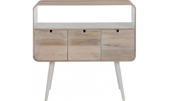 Console 3 Tiroirs Retro Bois Naturel/Blanc 105X35X100Cm