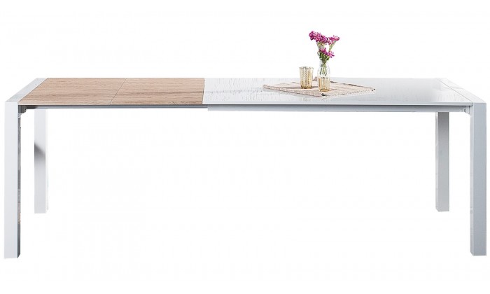Table à manger X7 135-175-215cm blanc - chêne
