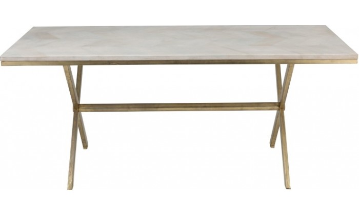 Table A Manger Dyca Bois De Manguier/Metal Blanc/Or