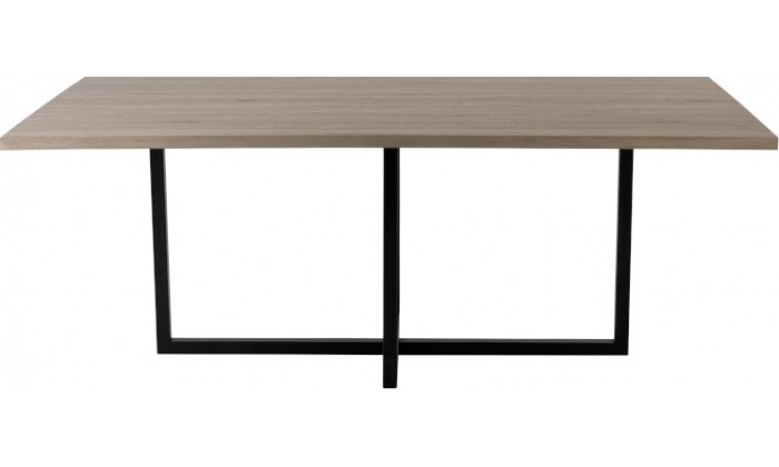 Table A Manger Rectangulaire Pied Central Mdf/Metal Naturel/Noir