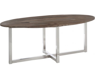 Table A Manger Ovale Bois/Inox Marron 200X100X76Cm