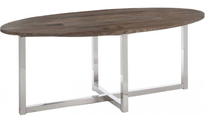 Table A Manger Ovale Bois/Inox Marron 200X100X76Cm