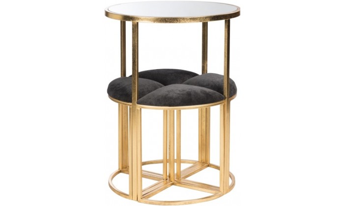 Table + 4 Chaises Metal/Textile Or/Noir
