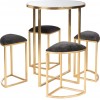 Table + 4 Chaises Metal/Textile Or/Noir