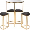 Table + 4 Chaises Metal/Textile Or/Noir