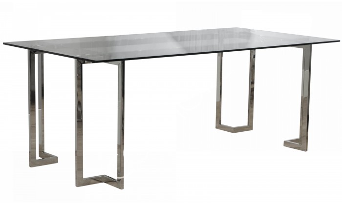 Table de salle à manger ultra design en verre transparent en acier inoxydable silver poli GEMLO-2