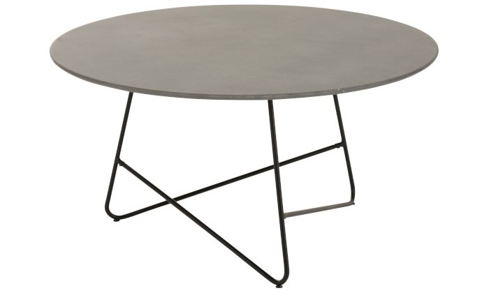 Table Basse Valou Ronde Ciment/Acier Inoxydable Gris/Noir