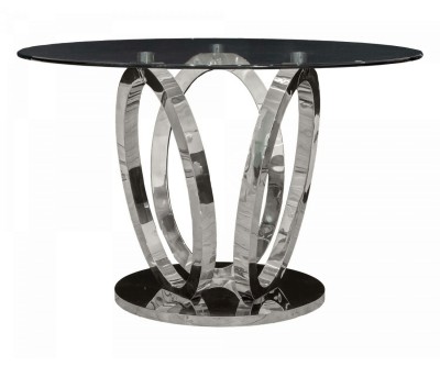 Table de salle à manger rond ultra design en acier inoxydable silver en verre HOLTZ