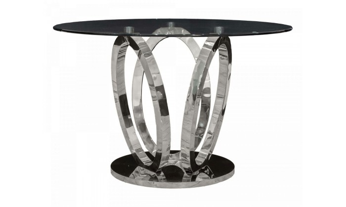 Table de salle à manger rond ultra design en acier inoxydable silver en verre HOLTZ