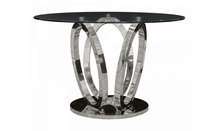 Table de salle à manger rond ultra design en acier inoxydable silver en verre HOLTZ