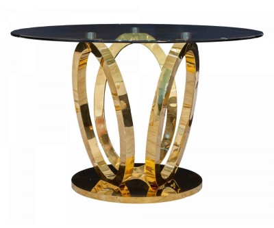 Table de salle à manger rond ultra design en acier inoxydable gold en verre HOLTZ