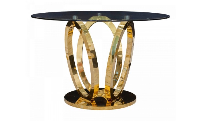 Table de salle à manger rond ultra design en acier inoxydable gold en verre HOLTZ