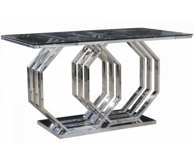 Table de salle à manger ultra design en verre transparent en acier inoxydable silver poli LUXURO