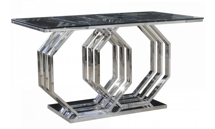 Table de salle à manger ultra design en verre transparent en acier inoxydable silver poli LUXURO