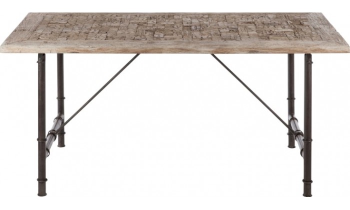 Table A Manger Rectangulaire Bois/Metal Gris 180X90X75Cm