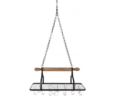 Etagere Suspendue Cuisine Avec Crochets Metal/Bois Noir