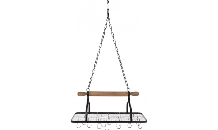 Etagere Suspendue Cuisine Avec Crochets Metal/Bois Noir