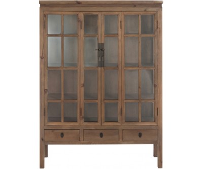 Vitrine 3 Planches 3 Tiroirs Bois/Verre Naturel 130X45X175Cm