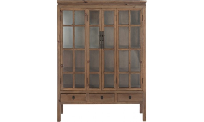 Vitrine 3 Planches 3 Tiroirs Bois/Verre Naturel 130X45X175Cm