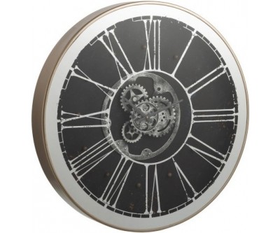 Horloge Ronde + Led Mecanisme Miroir Argent/Champagne