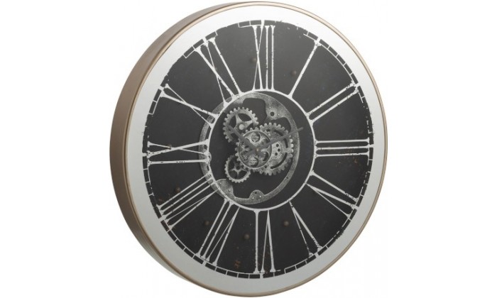 Horloge Ronde + Led Mecanisme Miroir Argent/Champagne