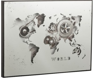 Horloge Mappemonde Miroir Argent