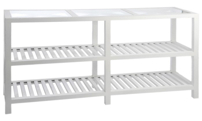 Console Rectangulaire 2 Planches Croix Bois/Verre Blanc