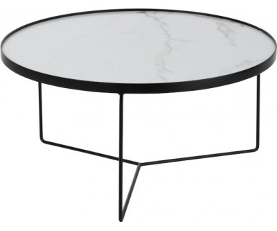 Table Basse Ronde Mdf/Fer Noir/Blanc Marbré