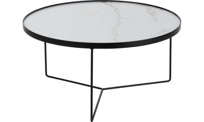 Table Basse Ronde Mdf/Fer Noir/Blanc Marbré