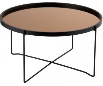 Table De Salon Miroir Rond Mdf/Metal Noir/Rose Glossy Large