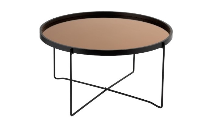 Table De Salon Miroir Rond Mdf/Metal Noir/Rose Glossy Large