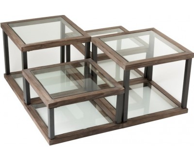 Set De 4 Table De Salon Bois/Verre Marron