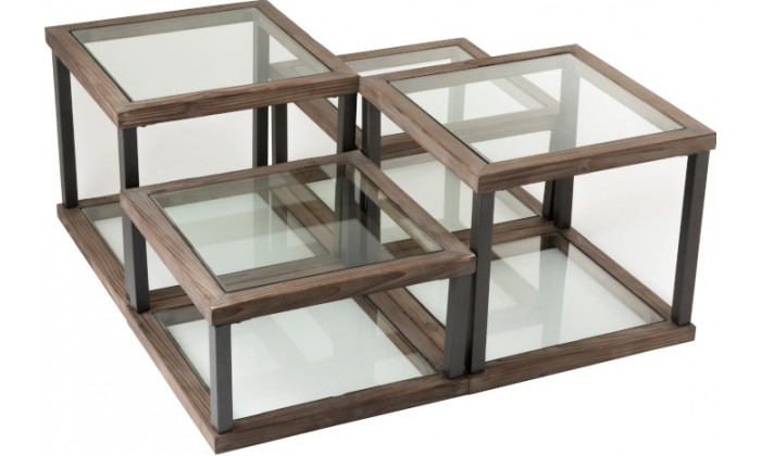 Set De 4 Table De Salon Bois/Verre Marron