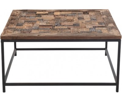 Table Mosaique Carree Bois Recycle/Metal Marron