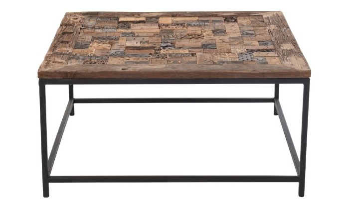 Table Mosaique Carree Bois Recycle/Metal Marron