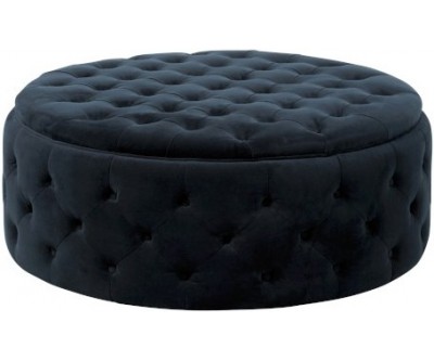 Pouf Rond Boutons Wilson Velours Bouleau Anthracite