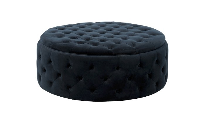 Pouf Rond Boutons Wilson Velours Bouleau Anthracite