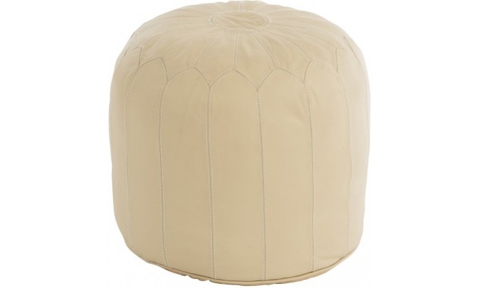 Pouf Rond Cuir Beige