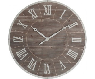 Horloge Ronde Chiffres Romains Metal/Mdf Marron/Blanc Large