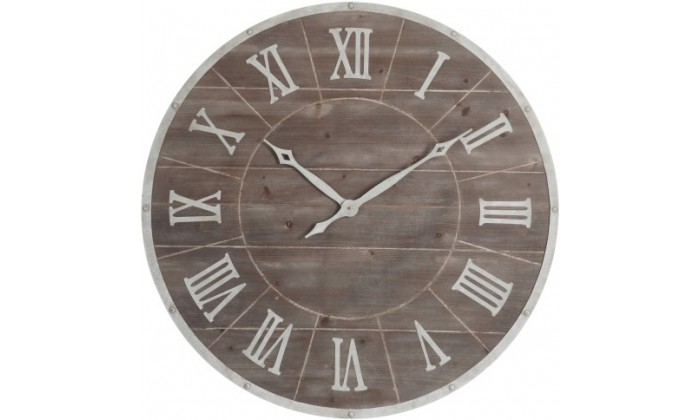 Horloge Ronde Chiffres Romains Metal/Mdf Marron/Blanc Large