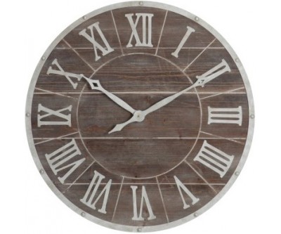 Horloge Ronde Chiffres Romains Metal/Mdf Marron/Blanc Medium