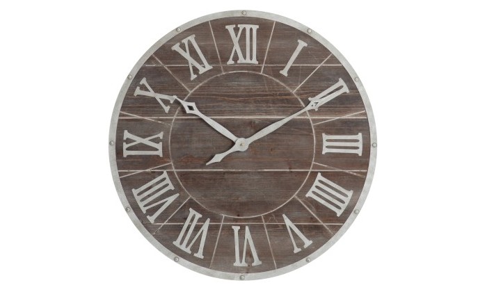 Horloge Ronde Chiffres Romains Metal/Mdf Marron/Blanc Medium